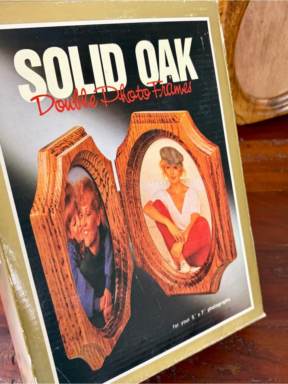 1987 Solid Oak Double Photo Frame for 5x7s.
